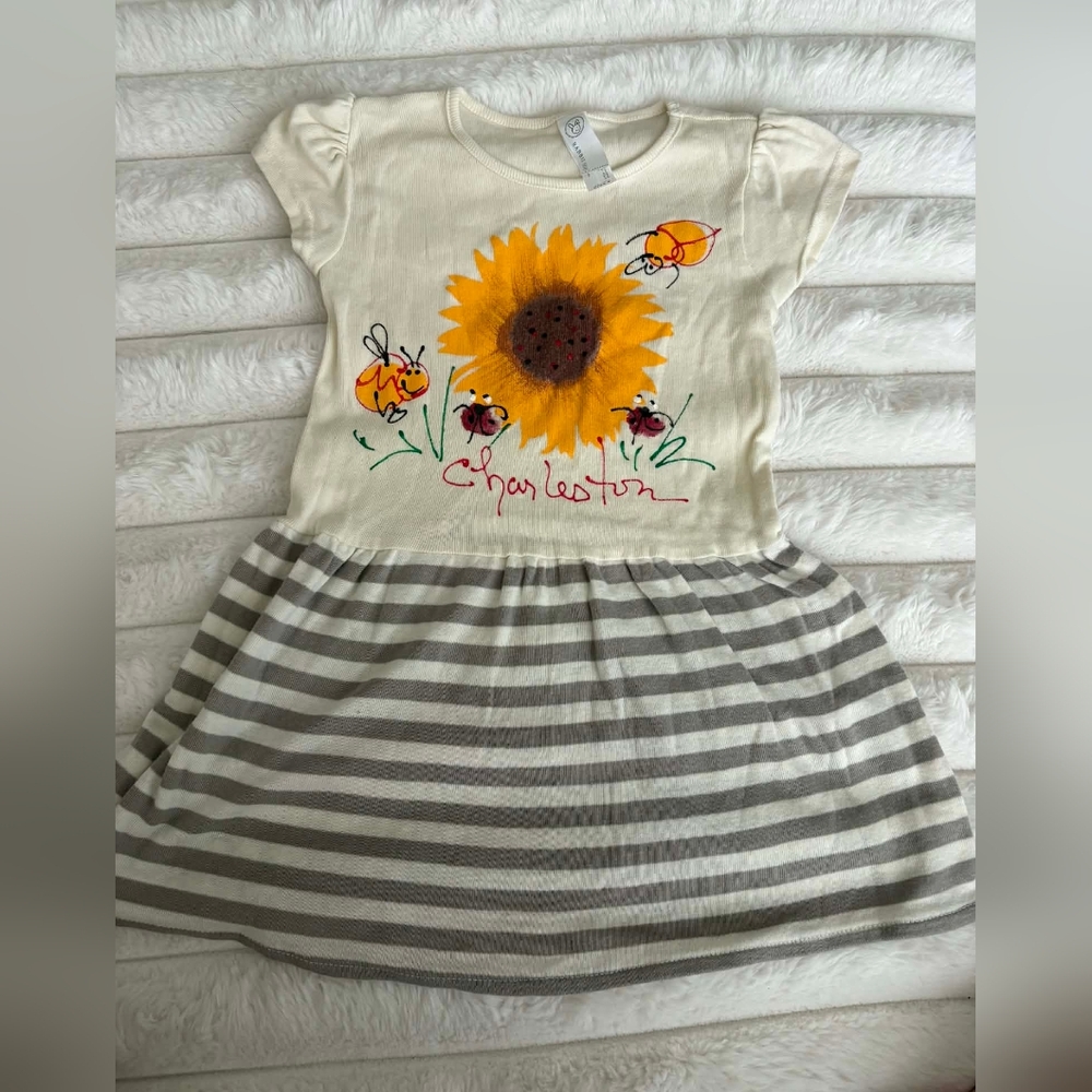 Girls' Cream Sunflower Stripe Dress